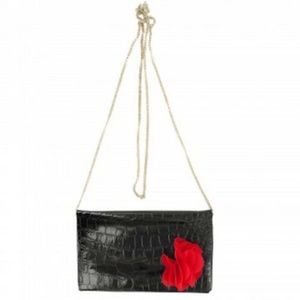 Maurice's  Black Faux Croc Patent Leather w  Red Flower Crossbody Wallet Bag New